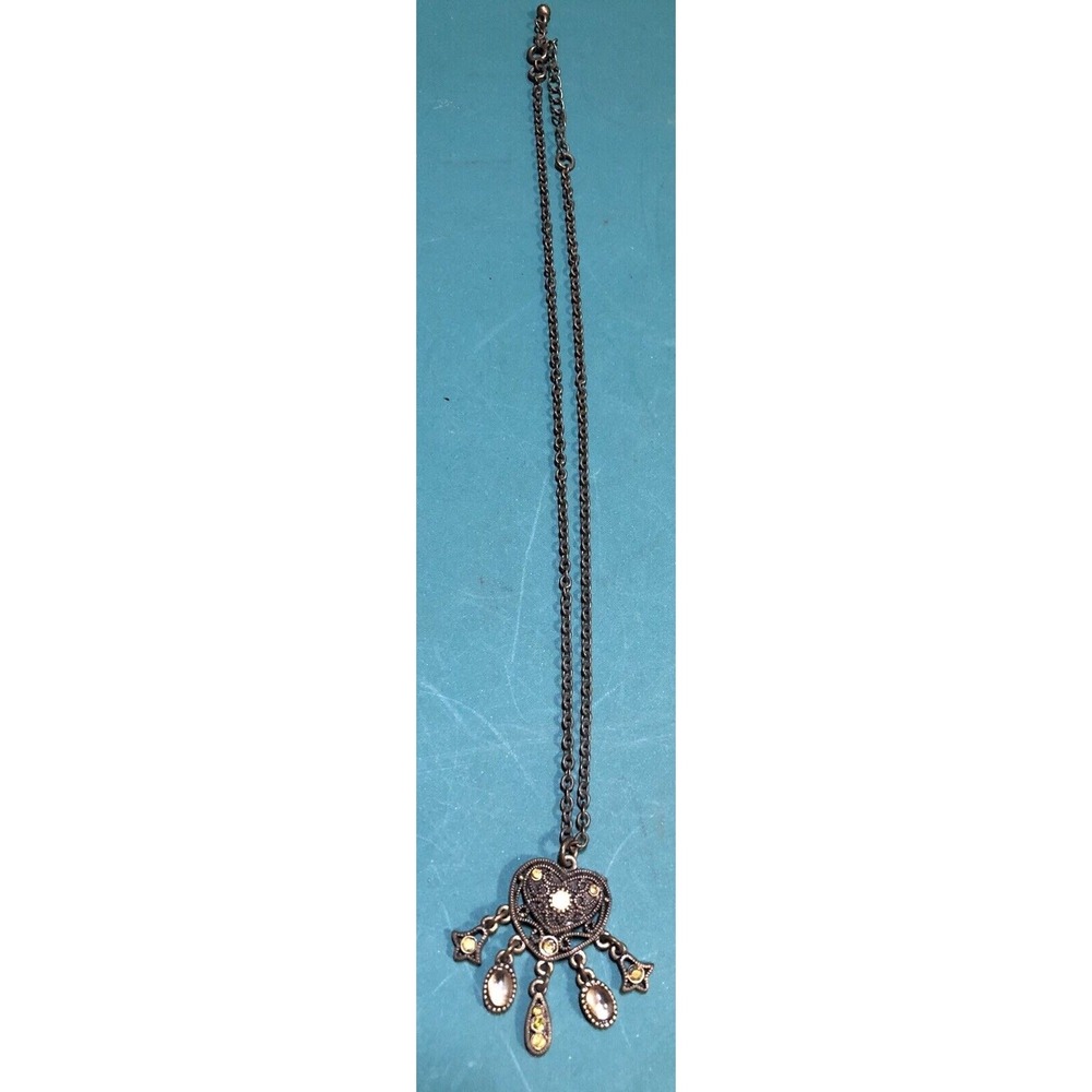 Rhinestone Heart Dangle Pendant Necklace Adjustable Vintage Stunning‎ Cosmetic